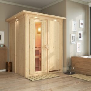 Systeemsauna Karibu Norin Dakkraagmodel - 165 X 165 X 202CM + 4,5kW Kachel met Digitale besturing