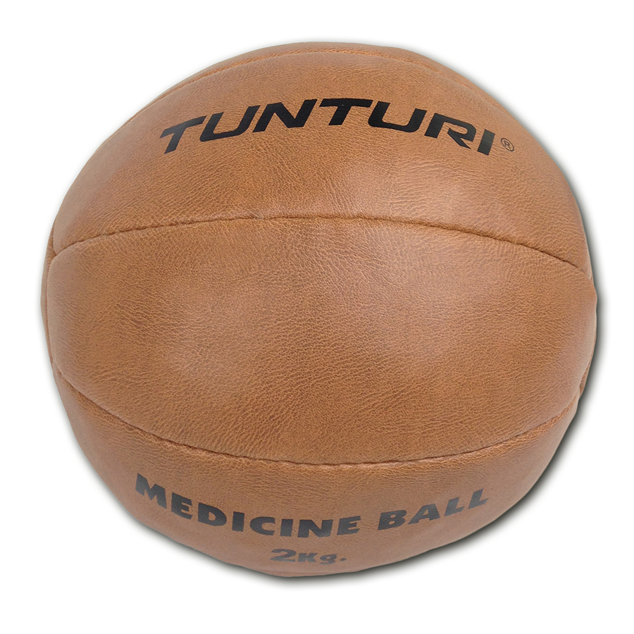 Tunturi Medicijnbal - Medicine Ball - Wall Ball  - 2kg - Kunstleder - Bruin - incl. gratis fitness app