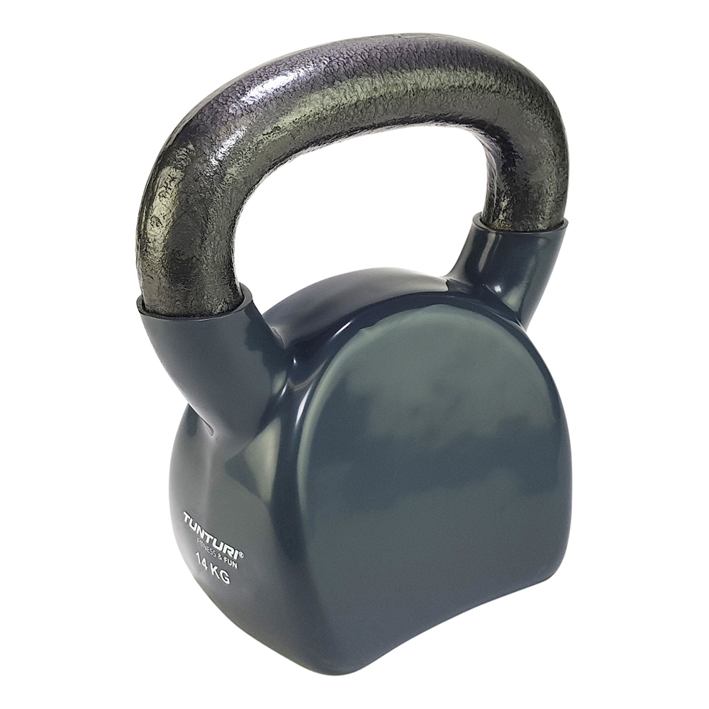Tunturi Kettlebell - Gewicht 14kg - Grijs - Vinyl - incl. gratis fitness app