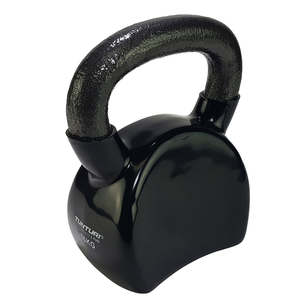 Tunturi Kettlebell - Gewicht 16kg - Zwart - Vinyl - incl. gratis fitness app