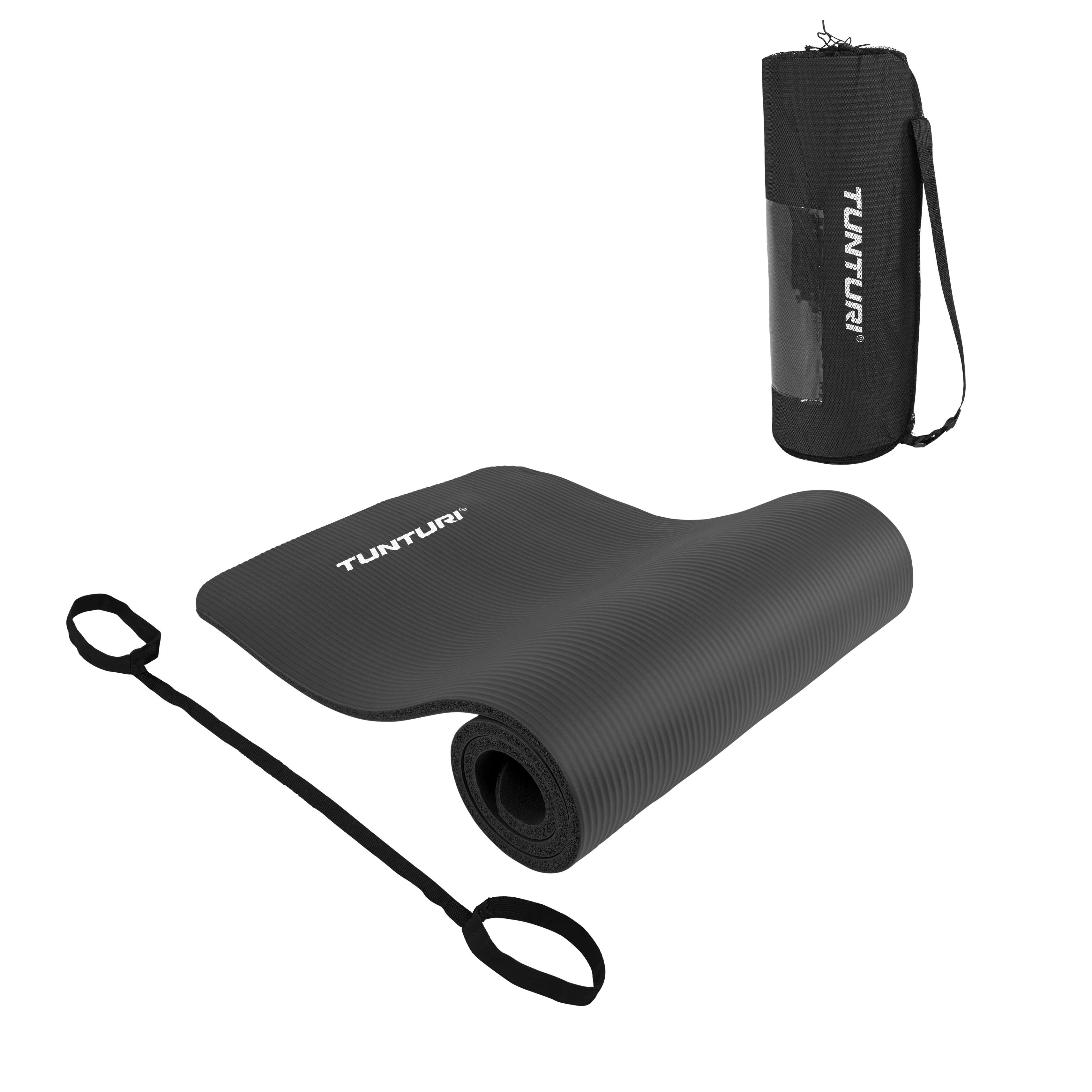 Tunturi fitnessmat met draagtas - Yogamat - Sportmat gemaakt van zacht NBR materiaal - 180 x 60 x 1,5cm - Zwart - Incl. gratis f