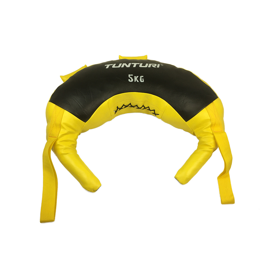 Tunturi Bulgarian bag gewicht 5kg - Fitness sandbag voor krachttraining - Powerbag Geel - incl. gratis fitness app