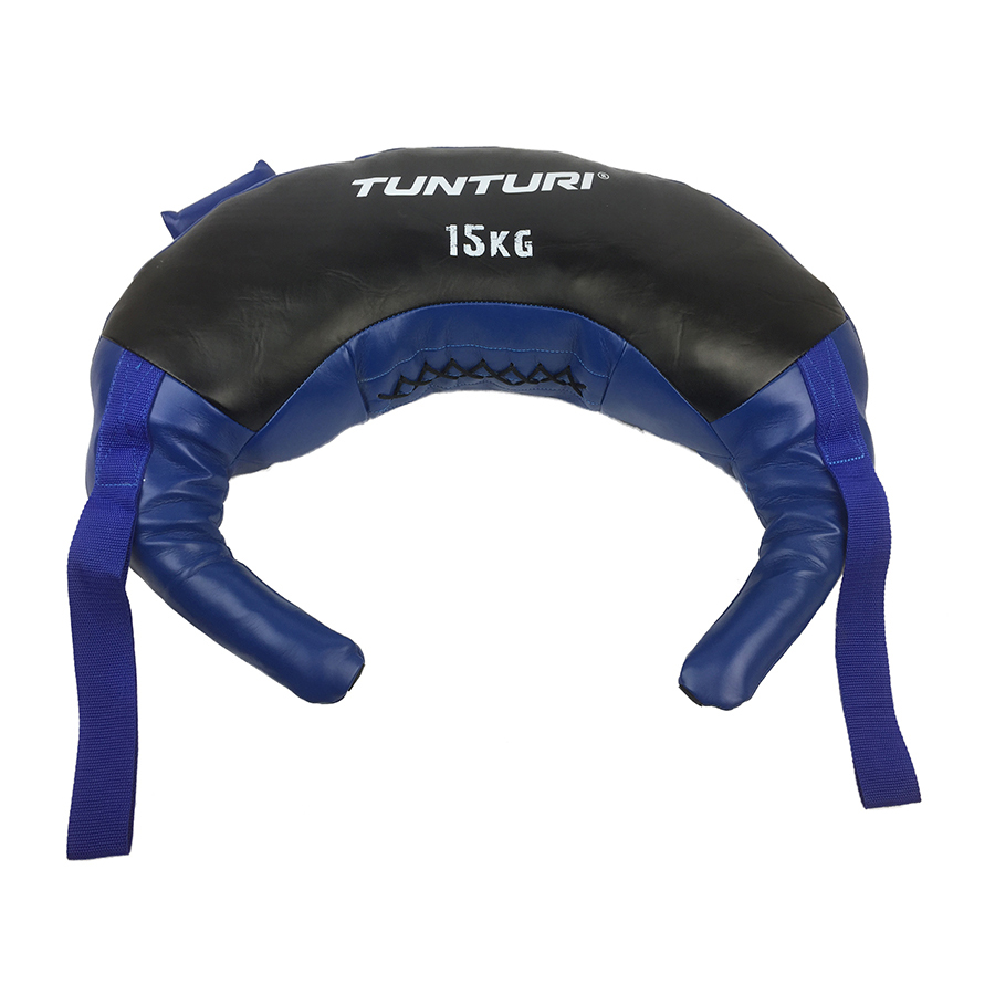Tunturi Bulgarian bag gewicht 15kg - Fitness sandbag voor krachttraining - Powerbag Blauw - incl. gratis fitness app - incl. gra