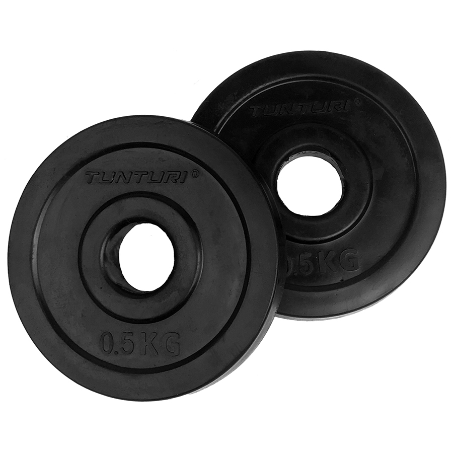 Tunturi Halterschijven - Halter gewichten - 2x0,5kg - 30mm - Rubber - incl. gratis fitness app
