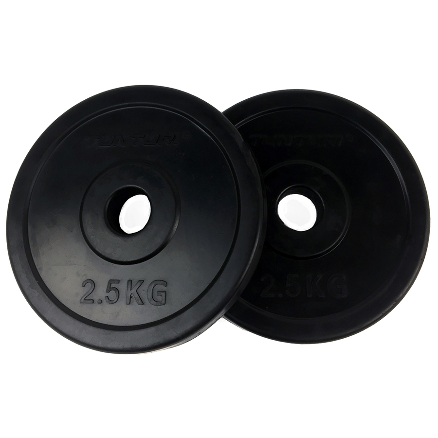 Tunturi Halterschijven - Halter gewichten - 2x 2,50 kg - 30mm - Rubber - incl. gratis fitness app