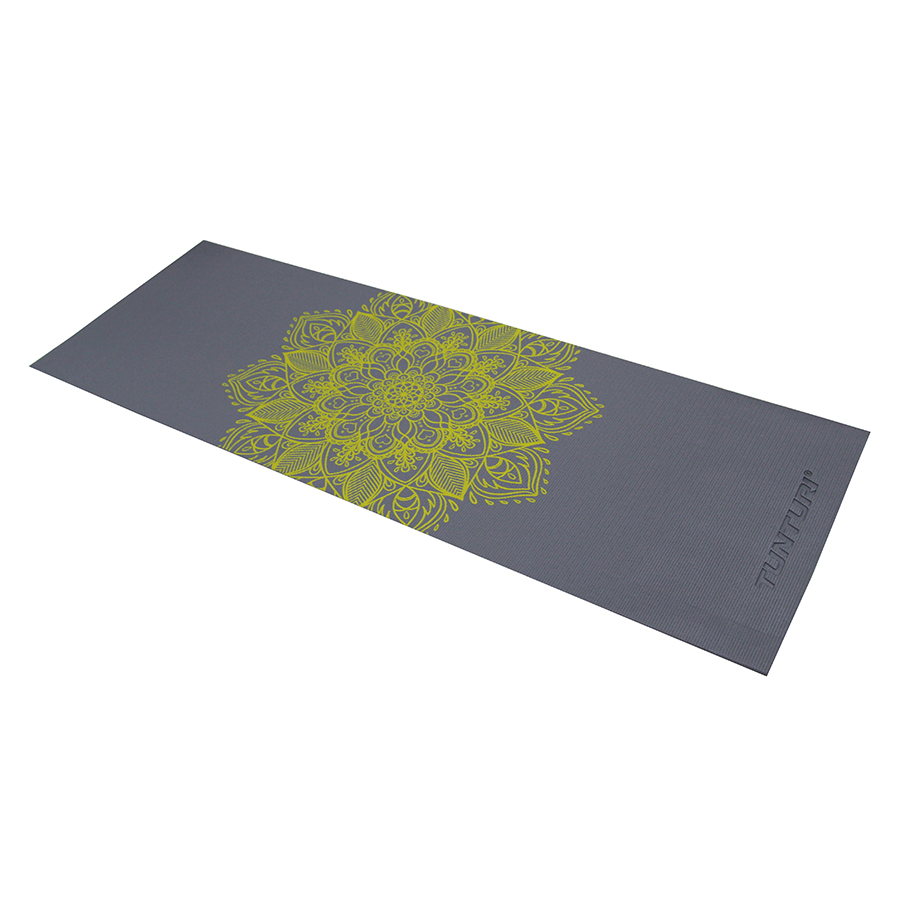 Tunturi PVC Yogamat - Fitnessmat 4mm dik - Antraciet met print - incl. gratis fitness app